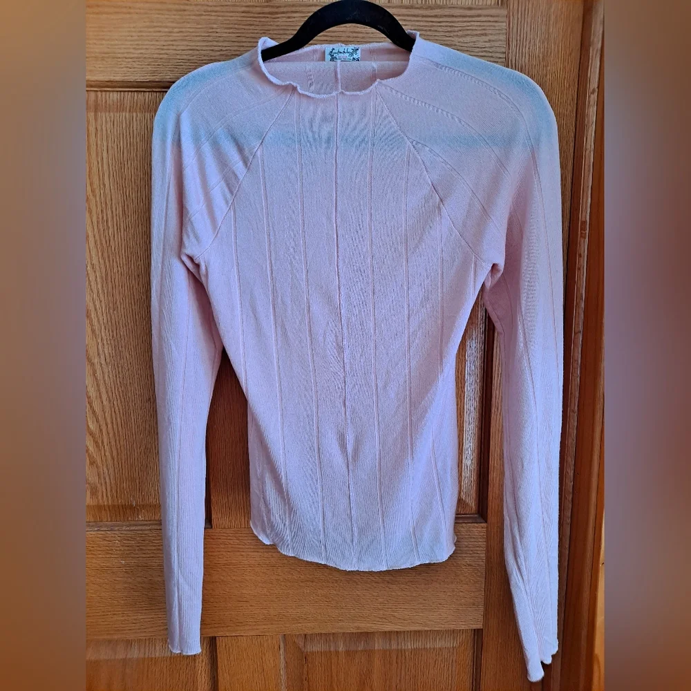 Free People Eyes Wide Open Light Pink Ribbed Long Sleeve Knit Top
